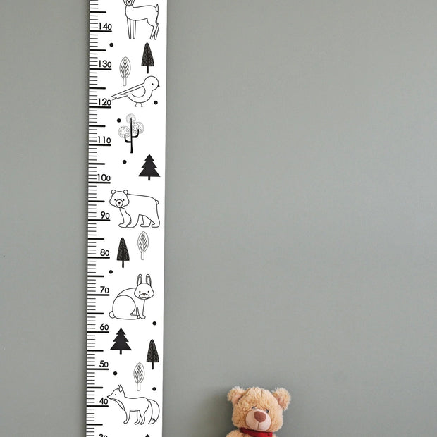 Growth Chart For Kids - Black & White Wild Animals