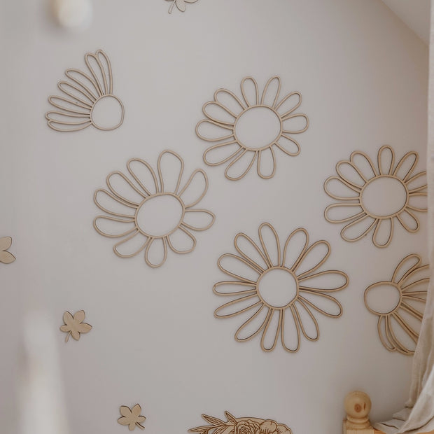 Set of 6 Wooden Flowers Wall Decoration - Daisies