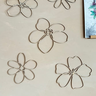 Set of 6 Wooden Flowers Wall Decoration - Wildflowers